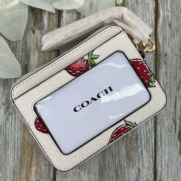 Coach Zip Card Case With Strawberry Print Wallet Bag Purse - Picture 4 of 10